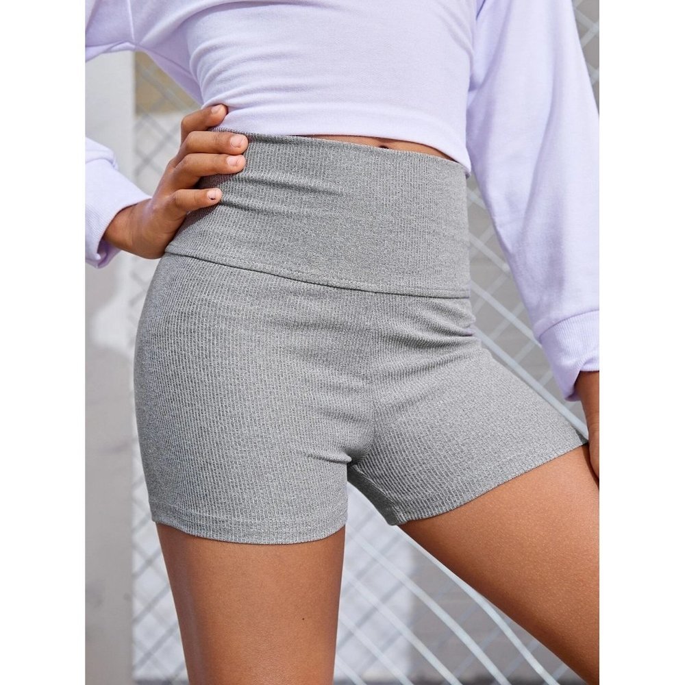 NWT SHEIN Girls Ribbed Knit Riding Biker Shorts Size 9Y Color Light Grey‎
